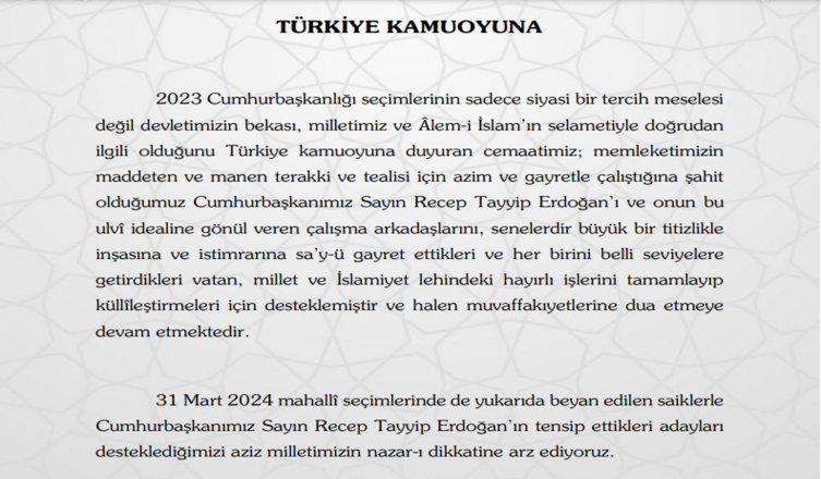 Meşveret Cemaati Kamuoyu Duyurusu